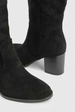 Bottes montantes jusqu'au genou à talon empilé en suède synthétique