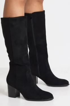 Bottes montantes jusqu'au genou à talon empilé en suède synthétique