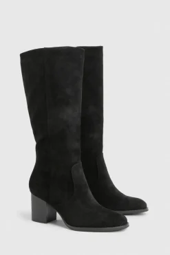 Bottes montantes jusqu'au genou à talon empilé en suède synthétique