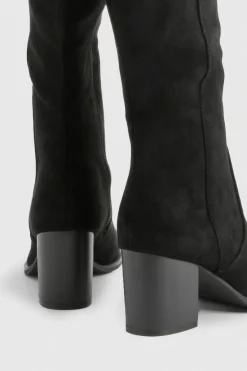 Bottes montantes jusqu'au genou à talon empilé en suède synthétique