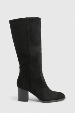 Bottes montantes jusqu'au genou à talon empilé en suède synthétique