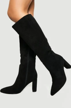 Bottes montantes jusqu'au genou à talon bloc en synthétique à coupe large