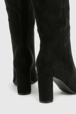 Bottes montantes jusqu'au genou à talon bloc en synthétique à coupe large