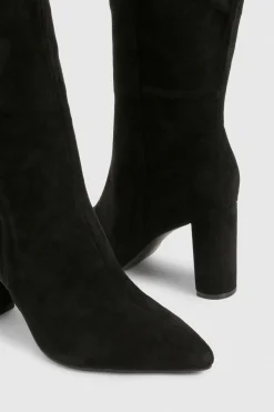 Bottes montantes jusqu'au genou à talon bloc en synthétique à coupe large