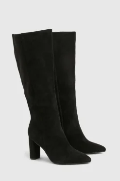 Bottes montantes jusqu'au genou à talon bloc en synthétique à coupe large