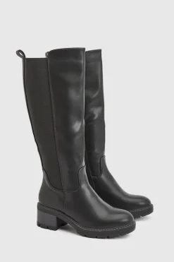 Bottes Montantes Larges À Détail Panneau Et Semelle Crantée