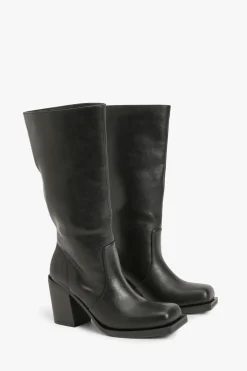 Bottes montantes à l'aspect vieilli à talons blocs