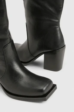 Bottes montantes à l'aspect vieilli à talons blocs