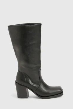 Bottes montantes à l'aspect vieilli à talons blocs