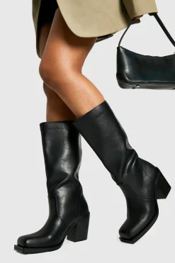 Bottes montantes à l'aspect vieilli à talons blocs