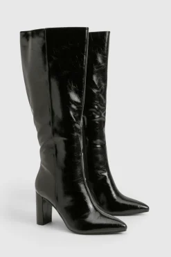 boohoo Bottes montantes pour pieds larges, effet froissé et talon bloc< Bottes|Bottes Hautes