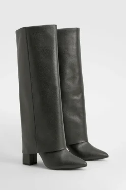 Bottes montantes à rabat texturées à talon bloc