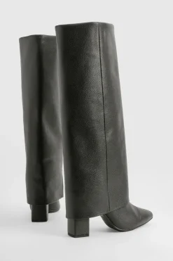 Bottes montantes à rabat texturées à talon bloc