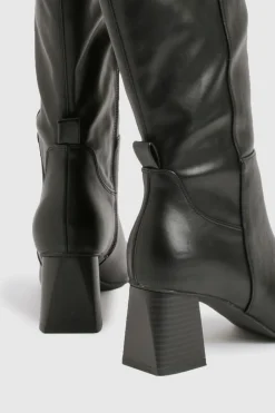 Bottes montantes stretch à coupe large, évasées et à talon bloc