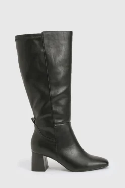 Bottes montantes stretch à coupe large, évasées et à talon bloc