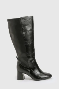 Bottes montantes stretch à coupe large, évasées et à talon bloc
