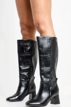 Bottes montantes stretch à coupe large, évasées et à talon bloc