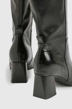 Bottes montantes stretch à coupe large, évasées et à talon bloc