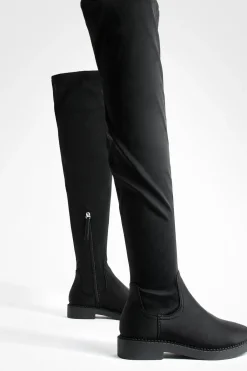 Bottes montantes stretch à coupe large et à talon plat