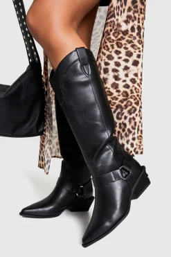 Bottes Montantes Style Western avec Détail Harnais
