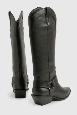 Bottes Montantes Style Western avec Détail Harnais