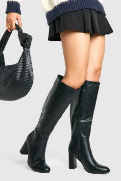 boohoo Bottes Montantes À Talon Bloc Coupe Large< Bottes|Bottes Hautes
