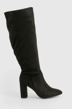 boohoo Bottes Montantes À Talon Bloc En Synthétique Coupe Large< Bottes|Bottes En Daim