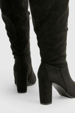 boohoo Bottes Montantes À Talon Bloc En Synthétique Coupe Large< Bottes|Bottes En Daim