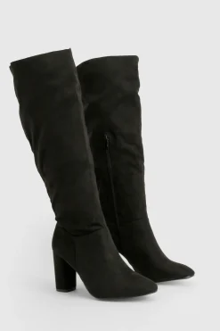 boohoo Bottes Montantes À Talon Bloc En Synthétique Coupe Large< Bottes|Bottes En Daim