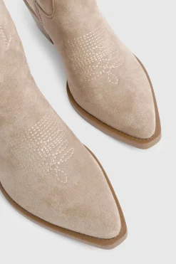 Bottes montantes western brodées en suède synthétique