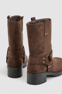 Bottes Motard à Détail Harnais en Synthétique