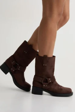 Bottes Motard à Détail Harnais en Synthétique
