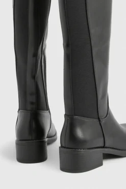 boohoo Bottes plates hautes jusqu'aux genoux, massives, avec détails de panneaux élastiques< Bottes|Bottes Hautes