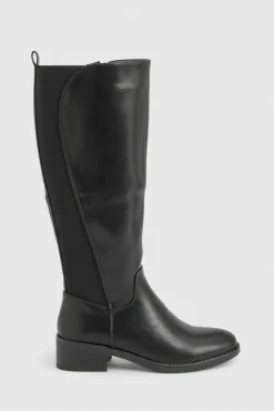 boohoo Bottes plates hautes jusqu'aux genoux, massives, avec détails de panneaux élastiques< Bottes|Bottes Hautes