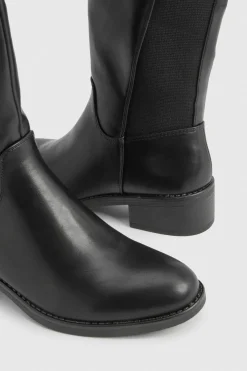 boohoo Bottes plates hautes jusqu'aux genoux, massives, avec détails de panneaux élastiques< Bottes|Bottes Hautes