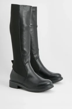 Bottes plates à hauteur du genou avec panneaux élastiques