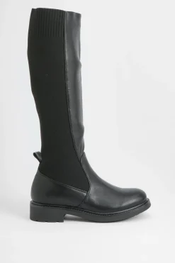 Bottes plates à hauteur du genou avec panneaux élastiques