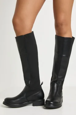 Bottes plates à hauteur du genou avec panneaux élastiques