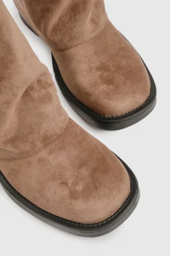 Bottes rabattables à bout carré en suède synthétique