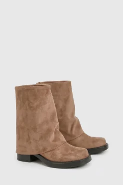 Bottes rabattables à bout carré en suède synthétique