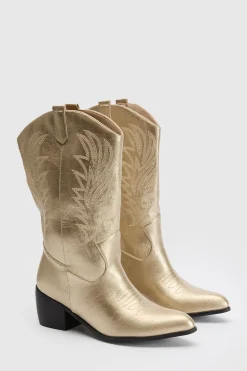 Bottes Santiags Western À Détail Languette Coupe Large