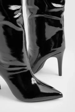 boohoo Bottes stilettos vernies texturées hautes jusqu'aux genoux< Bottes|Bottes Hautes