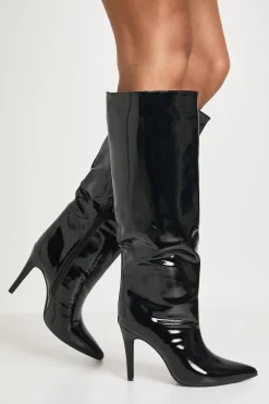 boohoo Bottes stilettos vernies texturées hautes jusqu'aux genoux< Bottes|Bottes Hautes