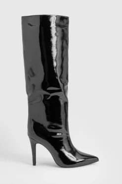 boohoo Bottes stilettos vernies texturées hautes jusqu'aux genoux< Bottes|Bottes Hautes