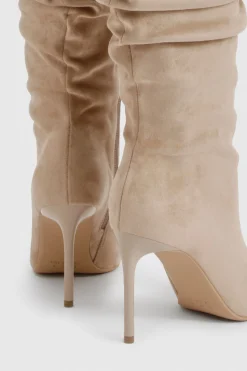 Bottes à talon aiguille à bout pointu froncées en Faux Suede
