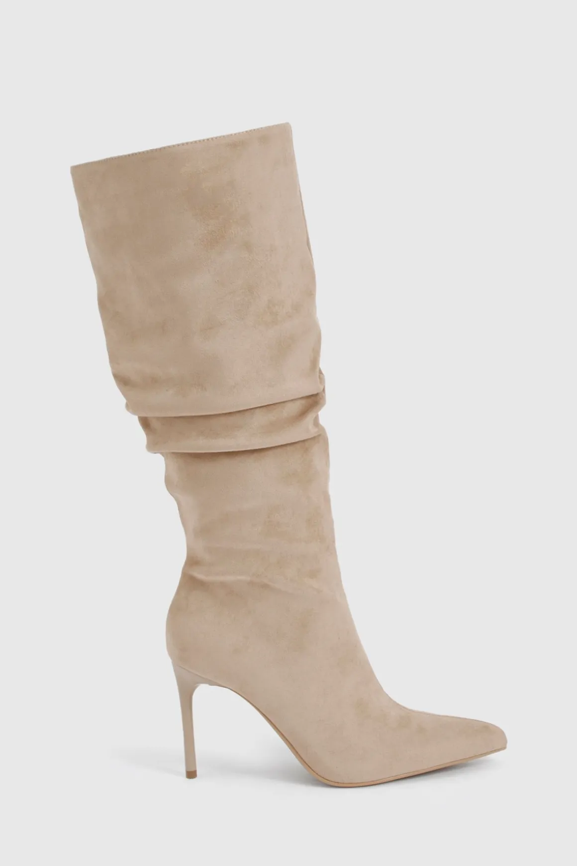 Bottes à talon aiguille à bout pointu froncées en Faux Suede