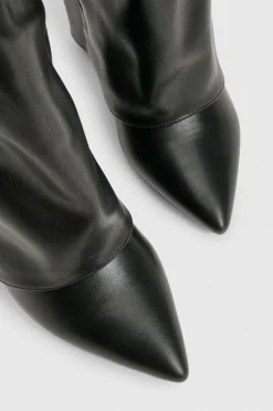 boohoo Bottes à talon aiguille montantes rabattables en coupe large< Bottes|Bottes Hautes