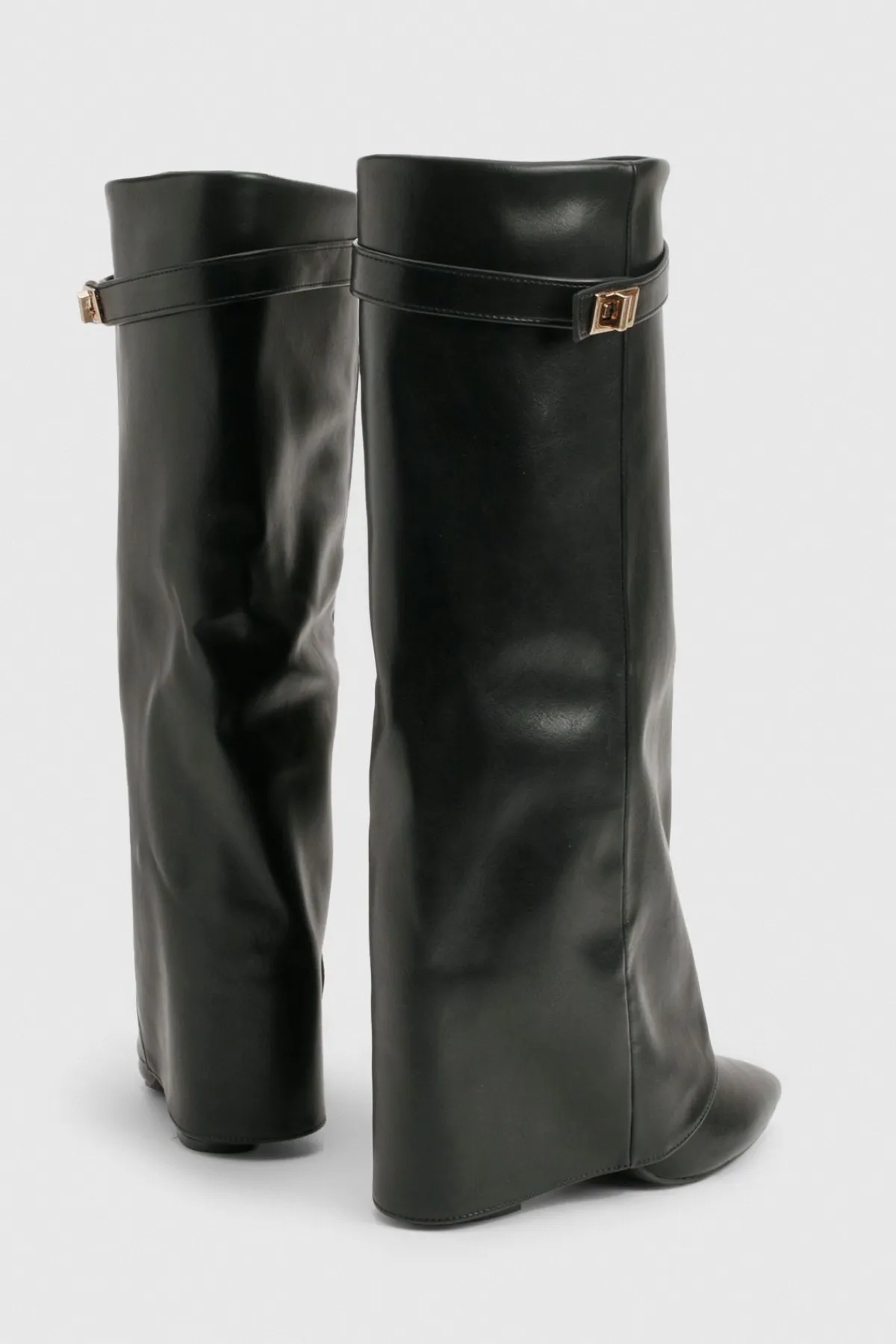 boohoo Bottes à talon aiguille montantes rabattables en coupe large< Bottes|Bottes Hautes