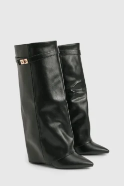 boohoo Bottes à talon aiguille montantes rabattables en coupe large< Bottes|Bottes Hautes