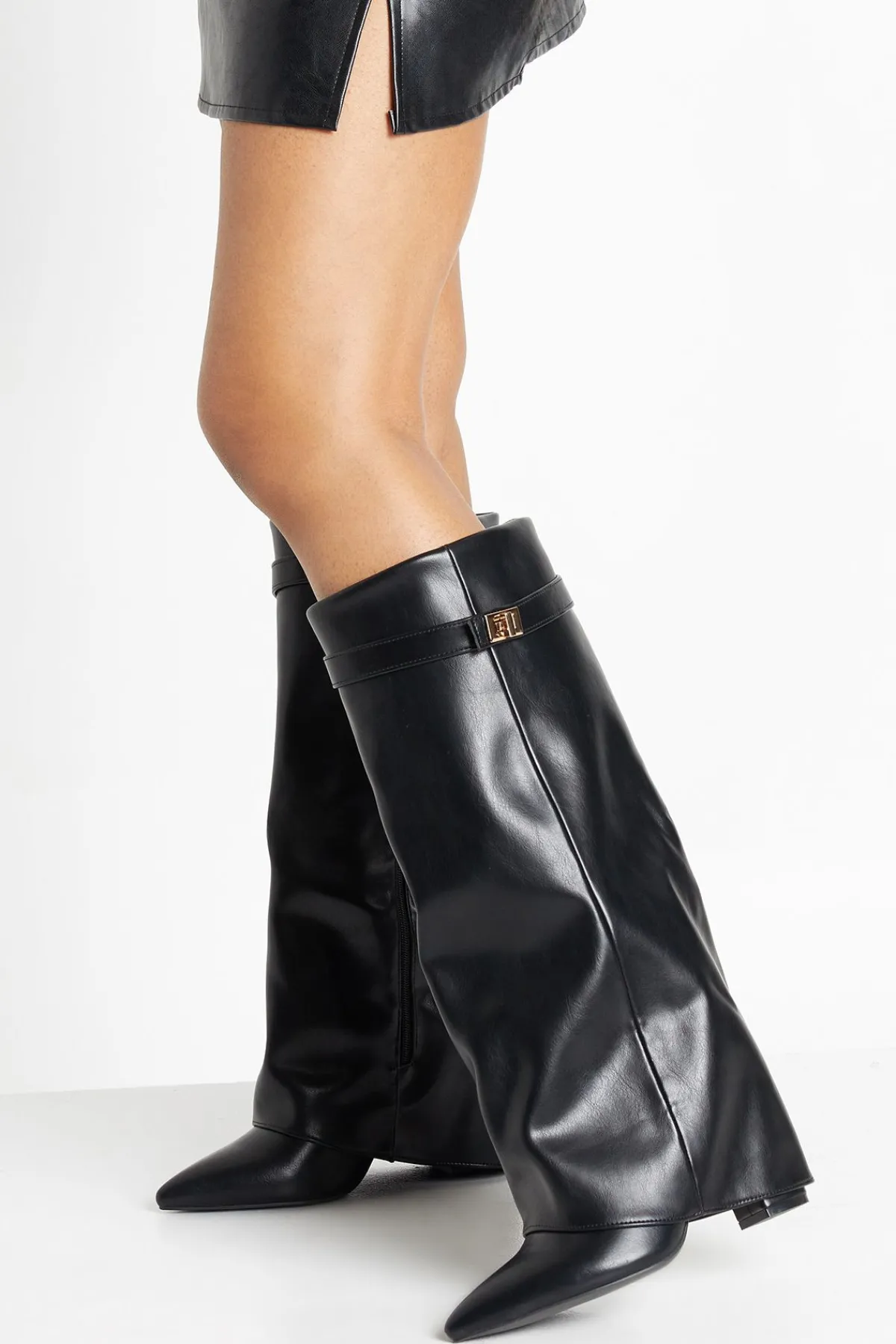 boohoo Bottes à talon aiguille montantes rabattables en coupe large< Bottes|Bottes Hautes